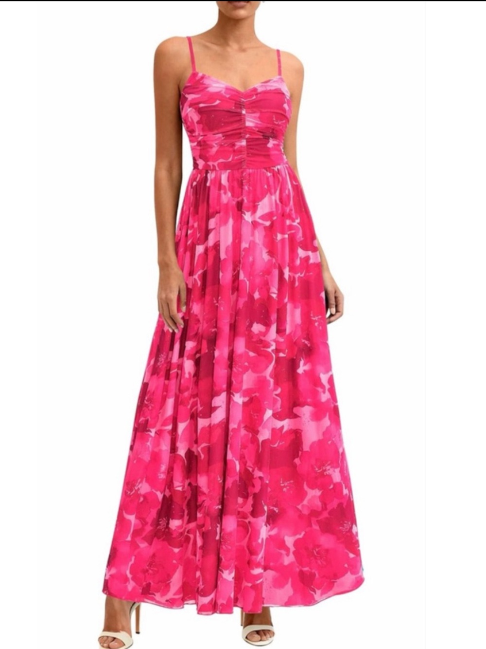 Pink Floral Maxi Dress with Spaghetti Straps